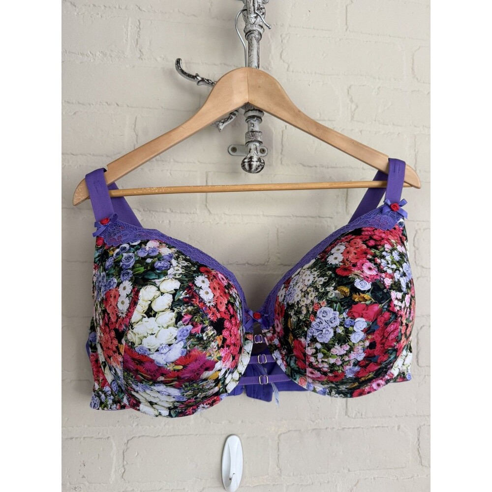 Cacique Seriously Sexy 46DDD purple floral lined French balconette bra